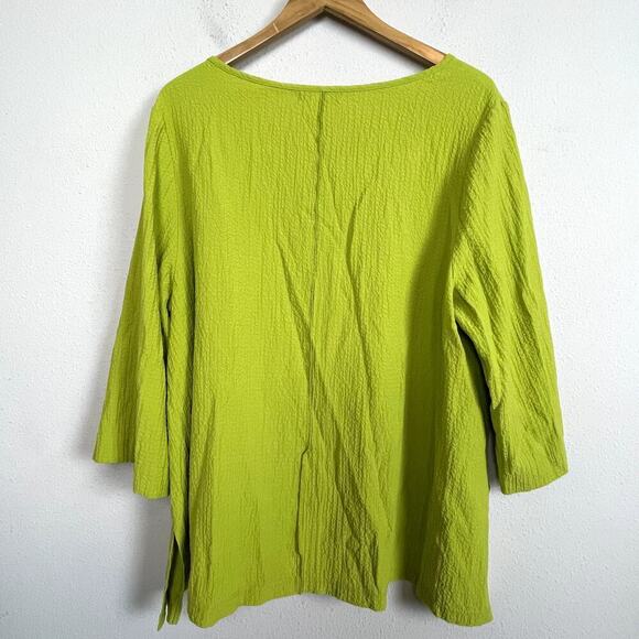 Moonlight Y S Fashion Top Tunic Size L Pea Green Crinkle 3/4 Sleeve Oversized‎ - Picture 4 of 4